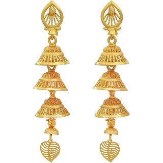                       MissMister Gold plated Brass 3 cap Light weight Designer stylish dangler Jhumki earring for Women Girls                                              
