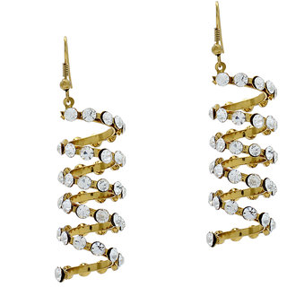                       MissMister Gold Finish Antique look AD Stud Spiral Long Jhumki Earring For Women                                              