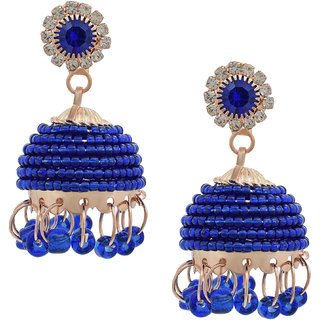 MissMister Gold Finish Blue Beaded Stylish Fashion Jhumki Earring For Women