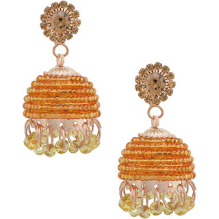 MissMister Gold Finish Golden Crystal beaded Stylish Fashion Jhumki Earrings For Women