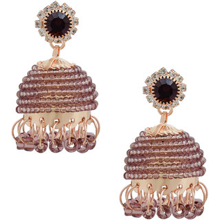                       MissMister Gold Finish Purple Crystal beaded Stylish Fashion Jhumki Earrings For Women                                              