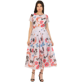 White digital printed western collection dress Clearance