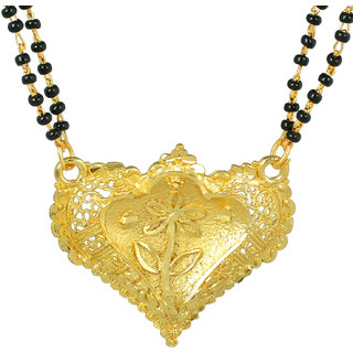 MissMister Gold Plated Brass Heartshape Design Plain Mangalsutra Tanmaniya Ethnic Jewellery Necklace for Women Girls