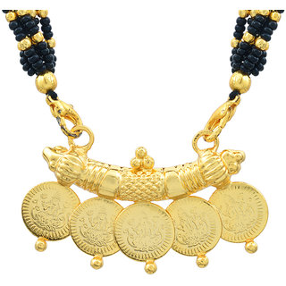                       MissMister Gold Plated Brass Lakshmi god 5 Coin Ginni 3 Twisted Strand Traditional Ethnic Mangalsutra Tanmaniya Jewelry for Women                                              