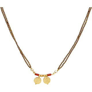                       MissMister Gold Plated Brass, Two Laxmi Coin with Black Beaded Traditional Mangalsutra Tanmaniya for Women                                              