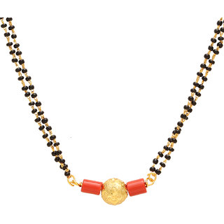 MissMister Gold plated Brass Carved Bead Ball With Red Coral Bars Simple Design Traditional Mangalsutra necklace jewellery for Women