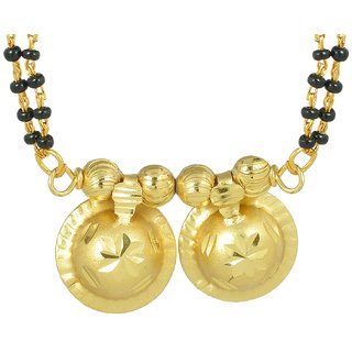                       MissMister Gold Plated Brass 2 Wati black beaded Ethnic Mangalsutra Tanmaniya For Women                                              
