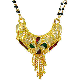                       MissMister Gold plated Brass Half Moon design Meenakari rasrawa work Mangalsutra Tanmaniya necklace jewellery for Women                                              