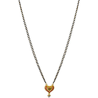                       MissMister Gold plated Brass, CZ and Synthetic Ruby Studded Heart shape Design 30 Inch long Designer Mangalsutra Tanmaniya necklace jewellery for Women                                              