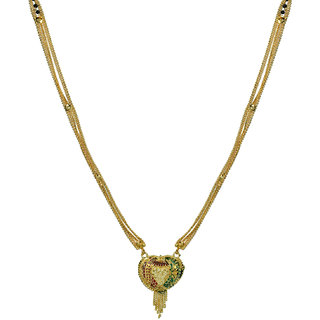                       MissMister Gold plated Brass, Heart shape Red Green Meenakari floral design, Traditional Mangalsutra Tanmaniya for Women                                              