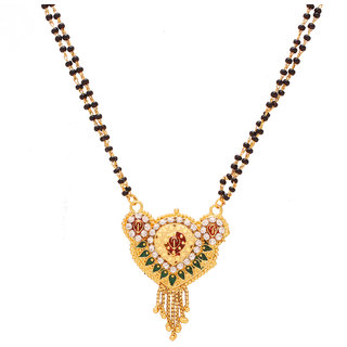                       MissMister Gold plated Brass White CZ Studded with Meenakari Heart shape Mangalsutra Tanmaniya Bridal jewellery for Women                                              