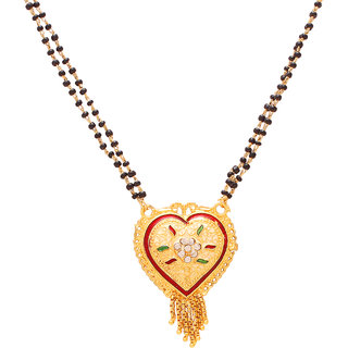                       MissMister Gold plated Brass CZ Studded with Red Meenakari Heart shape Mangalsutra Tanmaniya Bridal jewellery for Women                                              
