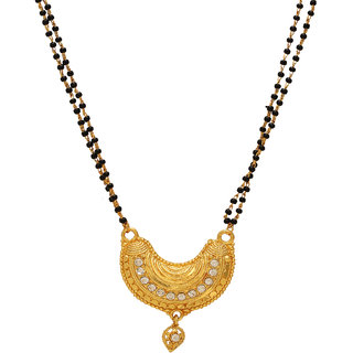                       MissMister Gold plated Brass Half Moon design CZ Studded Mangalsutra Tanmaniya necklace jewellery for Women                                              
