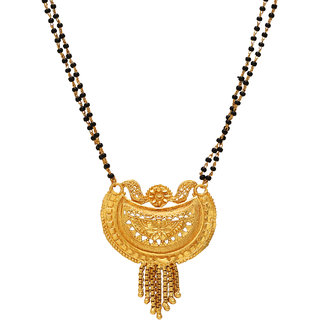                       MissMister Gold plated Brass Half Moon design Filligree work Mangalsutra Tanmaniya necklace jewellery for Women                                              