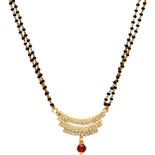                       MissMister Gold plated Brass Half Moon design White CZ Studded Mangalsutra Tanmaniya necklace jewellery for Women                                              