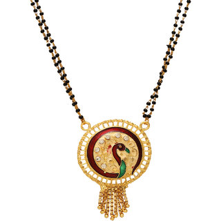                      MissMister Gold plated Brass Round Shape Peacock Design with Meenakari stylish Designer Mangalsutra necklace jewellery for Women                                              
