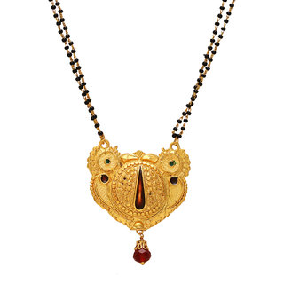                       MissMister Gold plated Brass Floral Design Tilak shape Meenakari Traditional Bridal Mangalsutra jewellery necklace for Women                                              