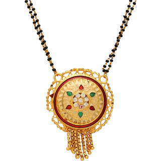                       MissMister Gold Plated Brass CZ Studded, Round Shaped Design, Red Meenakari Ethnic Mangalsutra Traditional Jewellery For Women                                              