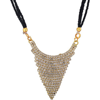                       MissMister Gold Finish V Shape C/Z Double Black Bead Strings Stylish Traditional Mangalsutra For Women                                              