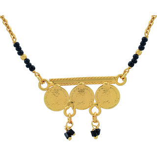                       MissMister Gold Finish Three Queen of Victoria Coin Traditional Mangalsutra For Women                                              