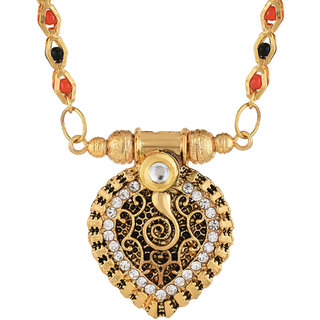                       MissMister Gold Plated Brass, Pear Shaped, CZ, Multi Colour Beads, 38 Inch super long Ethnic Mangalsutra Traditional Women                                              