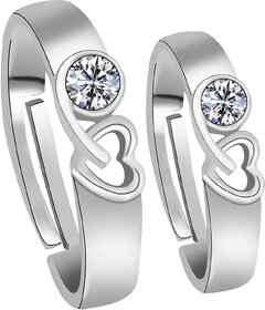 SILVERSHINE SilverPlated Exclusive Heart Design With Solitaire Diamond His And Her Adjustable proposal couple ring for Men And Women Jewellery