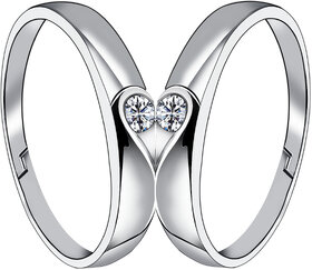 SILVERSHINE Silverplated Half Heart In Solitaire His and Her Adjustable proposal couple ring For Men And Women Jewellery