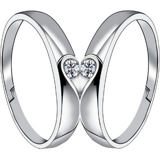 SILVERSHINE Silverplated Half Heart In Solitaire His and Her Adjustable proposal couple ring For Men And Women Jewellery