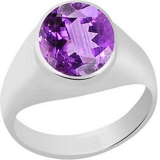                       CEYLONMINE 9.25 Ratti Amethyst/Kathela Silver Plated Ring With Lab Certificate For Astrological Purpose                                              