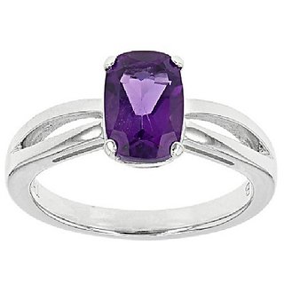                       CEYLONMINE- 8.75 Ratti Amethyst/Jamuniya Silver Plated Ring With Lab Certificate For Astrological Purpose                                              