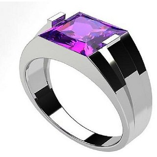                       CEYLONMINE-Natural Amethyst 7.25 ratti silver Plated Ring Lab Certified  Precious Stone Kathela Ring For Unisex                                              