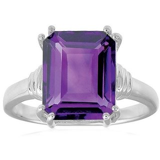                       CEYLONMINE-Natural Amethyst 8.25 ratti silver Plated Ring Lab Certified  Precious Stone Kathela Ring For Unisex                                              