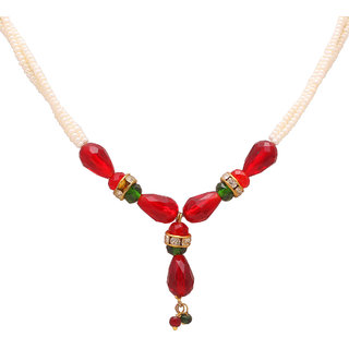                       MissMister Alloy Pearl Beaded Red C/Z Crystal Double Strand Queen Haar Necklace for Women                                              