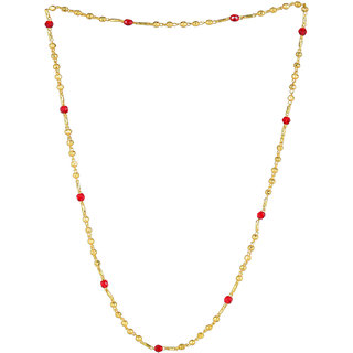                       MissMister Gold Finish 4mm Balls Red Beads Fashion Jewellery Chain Necklace for Women                                              