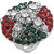 MissMister Silver plated Red, Green and White CZ studded, free size Fashion ring Women