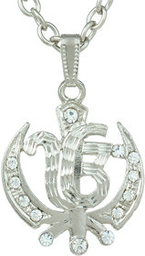 MissMister Fashion Jewellery White Silver Plated Brass CZ Ek Omkar Khanda Sikh Sardar Punjabi Pendant for Men and Women