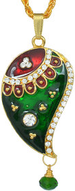 MissMister Gold Plated CZ Studded, Red and Green Meenakari Kairi Mango Shape, Chain Pendant Ethnic Necklace Jewellery for Women