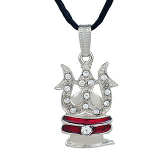                       MissMister Silver Plated, CZ Studded, Trishul Shivling Chain Pendant Hindu God Jewellery                                              