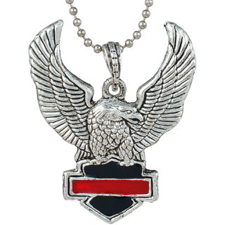                       MissMister Silver Plated Inspired Black with Red Band, Flying Eagle Chain Pendant Bikers Chain Necklace Jewellery for Men                                              