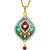 MissMister Gold Plated CZ Studded, Green and Red Meenakari with Kundan, Pear Shape, Chain Pendant Ethnic Necklace Jewellery for Women