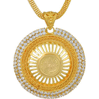                       MissMister Gold Finish CZ American Diamond Stude 3D Laxmi Pendant Mangalsutra Tanmaniya Chain Pendant Ethnic Traditional Necklace Jewellery for Women                                              