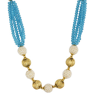 White Pearls Rondell, SkyBlue Coloured facetted Crystals, Brass Bead, Fashion Necklace Women Latest