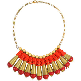                       MissMister Gold Finish Red Fabric Handmade and Thread Fashion Necklace for Women                                              