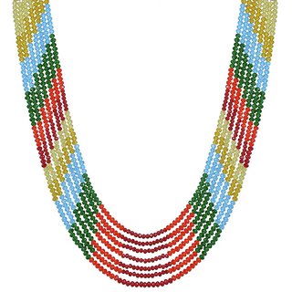                       MissMister Colourful Quartz 42 Inch Seven Strand Jaipuri Lehariya Designer Shaded Necklace for Women                                              