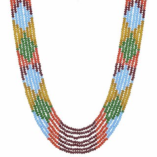                       MissMister Colourful Quartz 42 Inch Seven Strand Blue Diamond Pattern Designer Shaded Precison Crafted Expandable Necklace for Women                                              