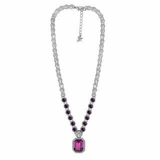                      MissMister Platinum Plated Purple Amethyst White CZ Stud Designer Fashion Necklace Jewellery for Women                                              