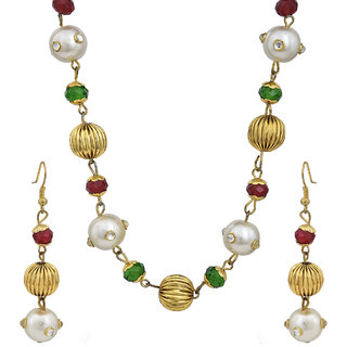                       MissMister Gold Plated Brass Pearls,Yellow Bead Ball and Multicolor Crystals Single Strand Fashion Necklace Set for Women                                              