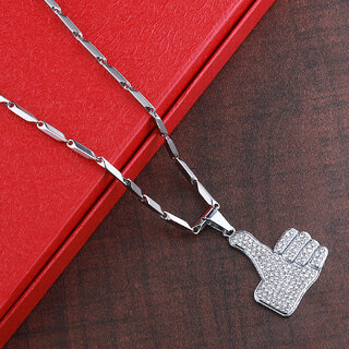                      SILVERSHINE SilverPlated Adorable Classic Chain with Thumps Up Diamond Studded Pendant For Men and boy Jewellery                                              