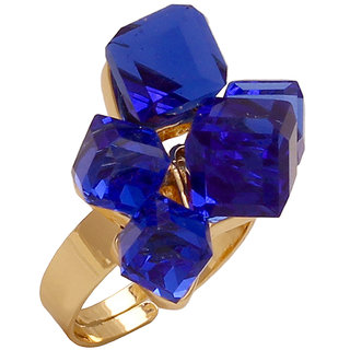                       MissMister Gold Finish Titanic Blue C/Z Cubes Stud Abjustable Traditional Fashion Ring For Women And Girls                                              