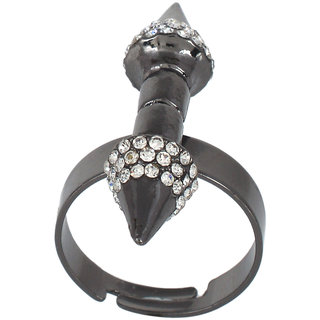                       MissMister Gun Metal Black C/Z Stud Arrow Shape Adjustable Fashion Ring For Women                                              